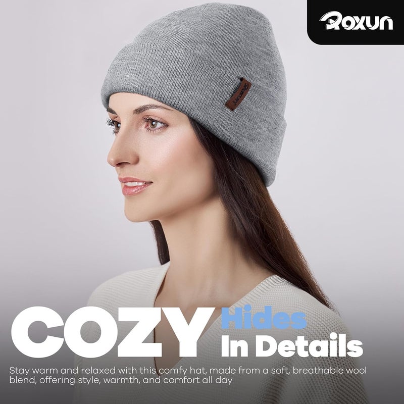 ROXUN Beanie for Men/Women Winter Hat Knit Cuffed Soft Warm Unisex Skull Stocking Cap - Image 3